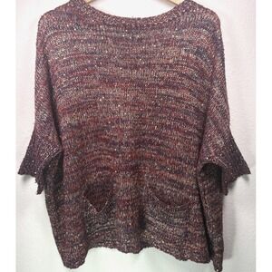 Cremieux Burgundy Gold Metallic NYE Sequin Knit Sweater Tunic Top‎ Oversized M
